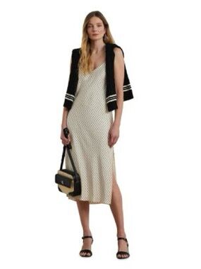 Sugarlips Cream Midi Slip Dress with Micro Dot Print